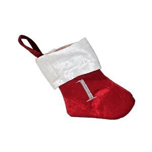 #1 Small Christmas Stocking Red Silver Embroidered Foam 4 1/4" x 7"
